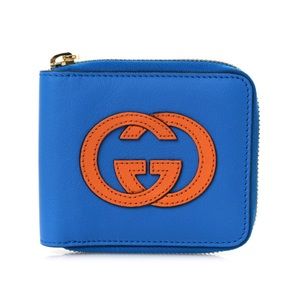 SALE 🌟 GUCCI Leather Interlocking G Zip Wallet in Blue / Orange NWT